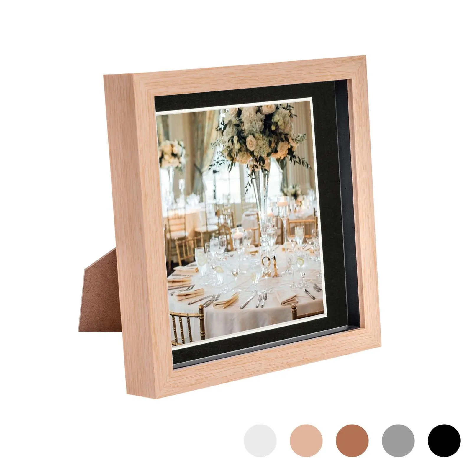 Nicola Spring 3D Box Photo Frame - 8 x 8" with 6 x 6" Mount - White Mount in Light Brown