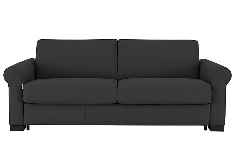 Alcova 3 Seater Leather Sofa Bed with Scroll Arms - Botero Nero