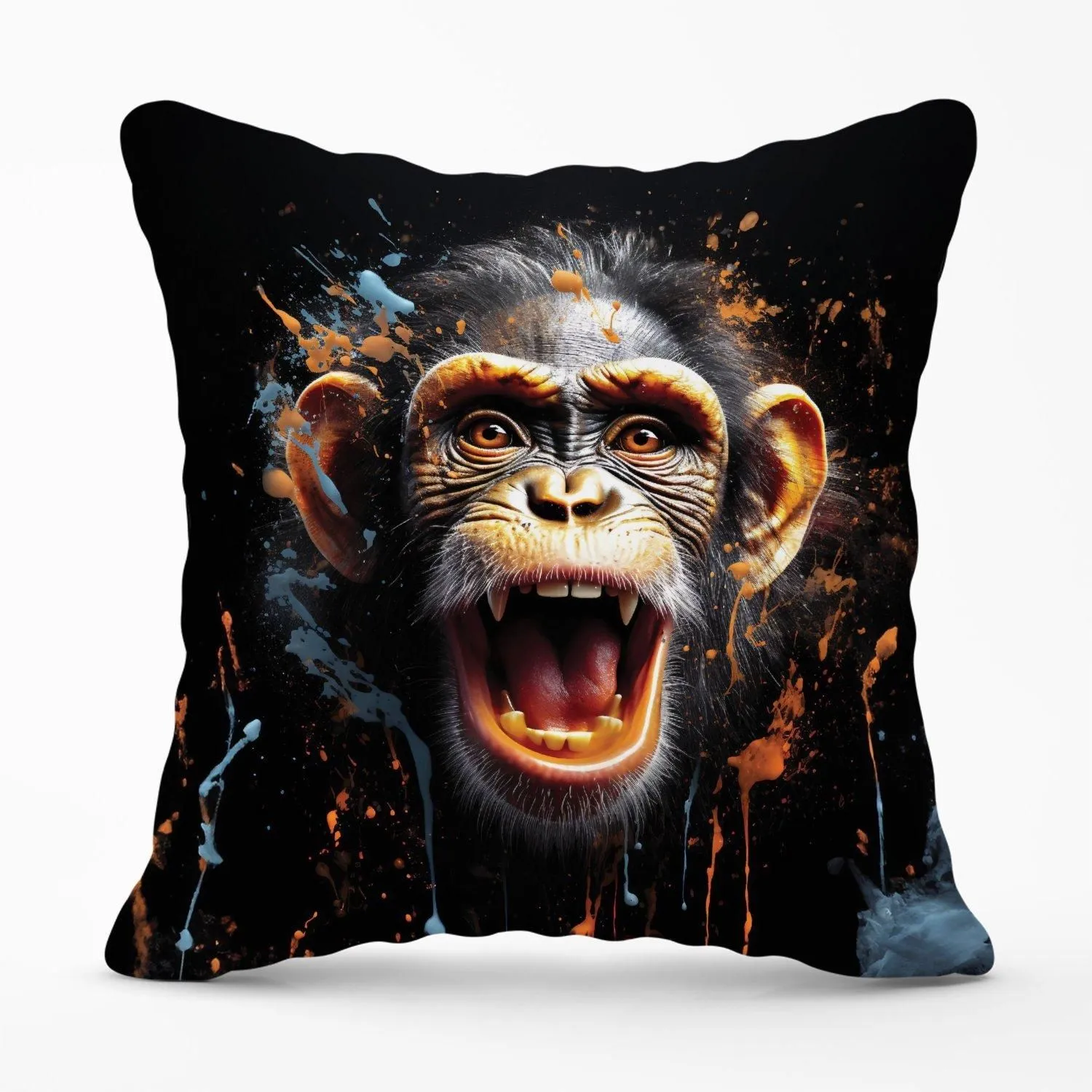 Warren Reed - Designer Monkey Face Splashart Outdoor Cushion in Orange