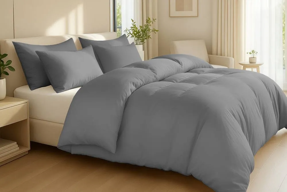 Pamposh 400TC Egyptian Cotton Duvet Cover Set With Hidden Zipper Closure in Grey