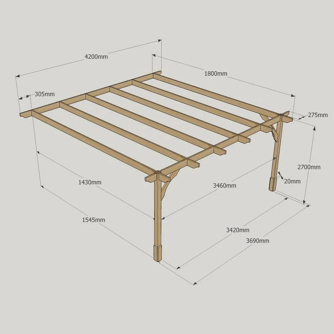 Rutland County Garden Furniture Ltd Wall Mounted Premium Pergola, Wood, L180 x W420 x H270cm, Rustic Brown 6