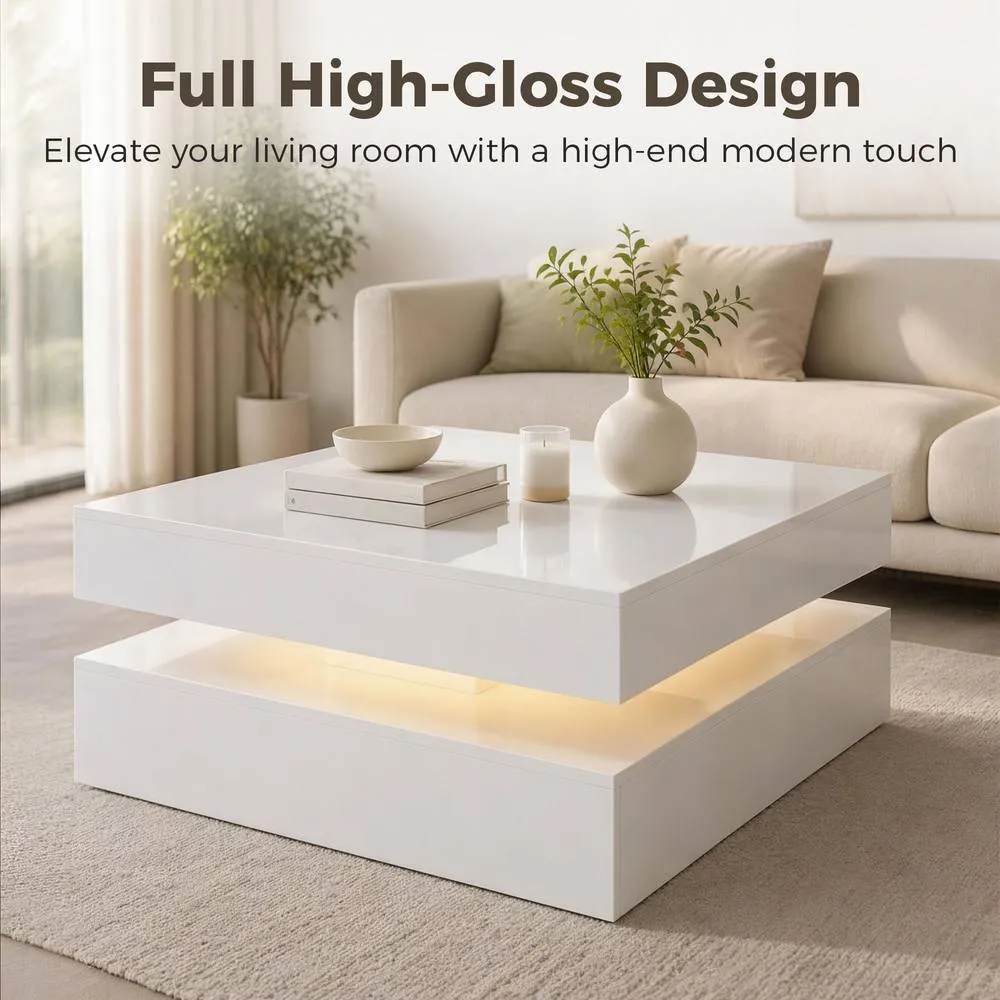 HOMCOM LED Coffee Table with Storage, Modern Centre Table, High Gloss White 5