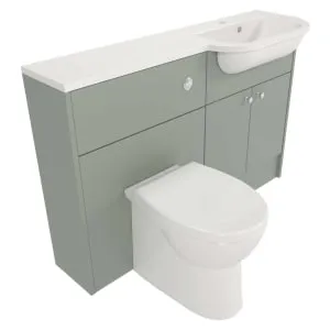 Deccado Benham Willow Green Slimline Fitted Vanity & Toilet Pan Unit Combination with RH Basin - 1200mm