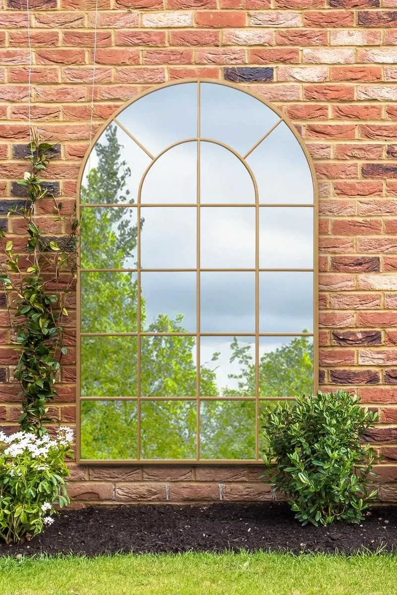 MirrorOutlet Gold Framed Arched Window Garden Mirror 75" X 47" 190 x 120CM
