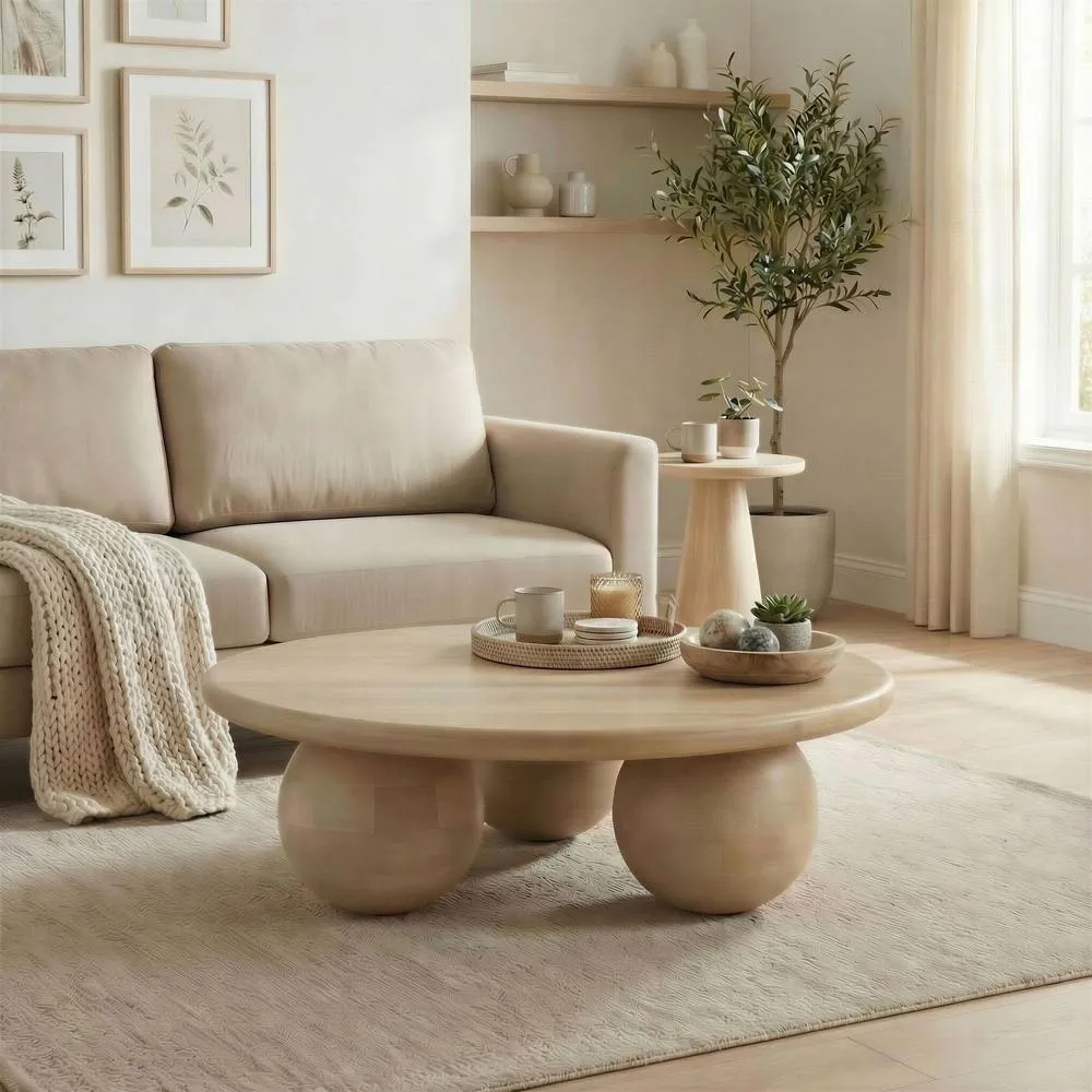 FurnitureboxUK Olympus Round Wood Sphere Leg Coffee Table in Light Brown 1