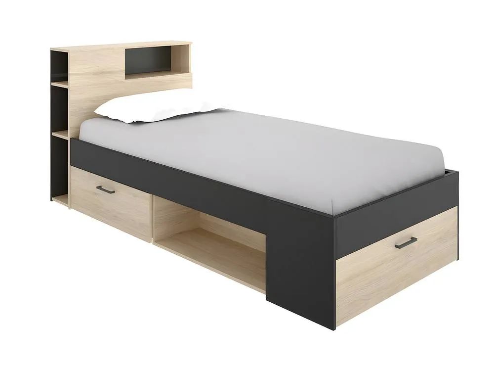 Vente-unique Bed With Headboard, Storage, Drawer & Bed Base - 90 X 190 Cm in Grey 6