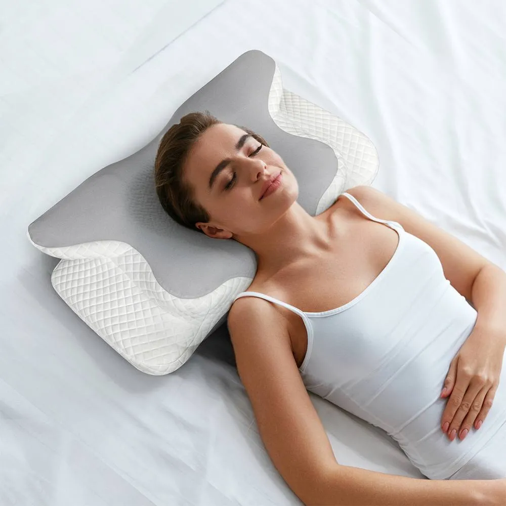Lavio Ergonomic Memory Foam Pillow Cervical Neck Orthopedic Pain Relief in Grey