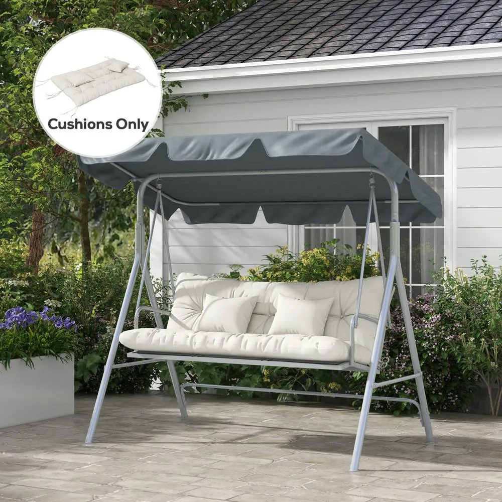 OUTSUNNY Outdoor Seat Cushions Back Cushion with 2 Pillows, Water Repellent Seat Pads for 3-Seater Chair, Swing, Sofa in White