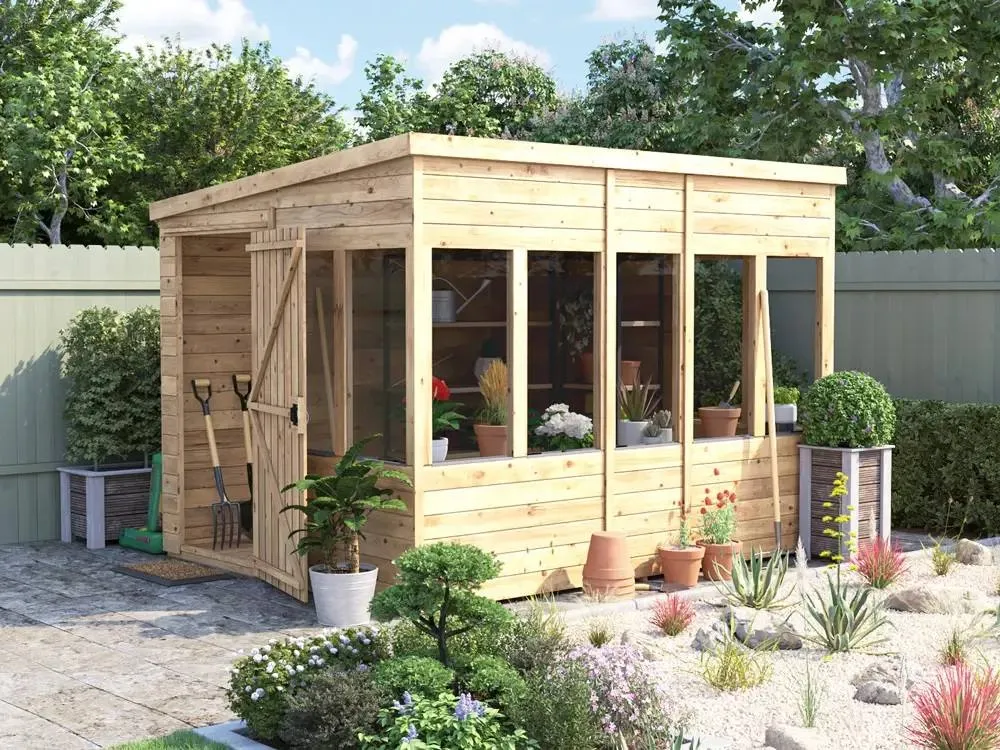 Dunster House Wooden Potting Shed Pent Roof W8' x D10' (W2.4m x D3.0m) Overlord Modular in Brown 2