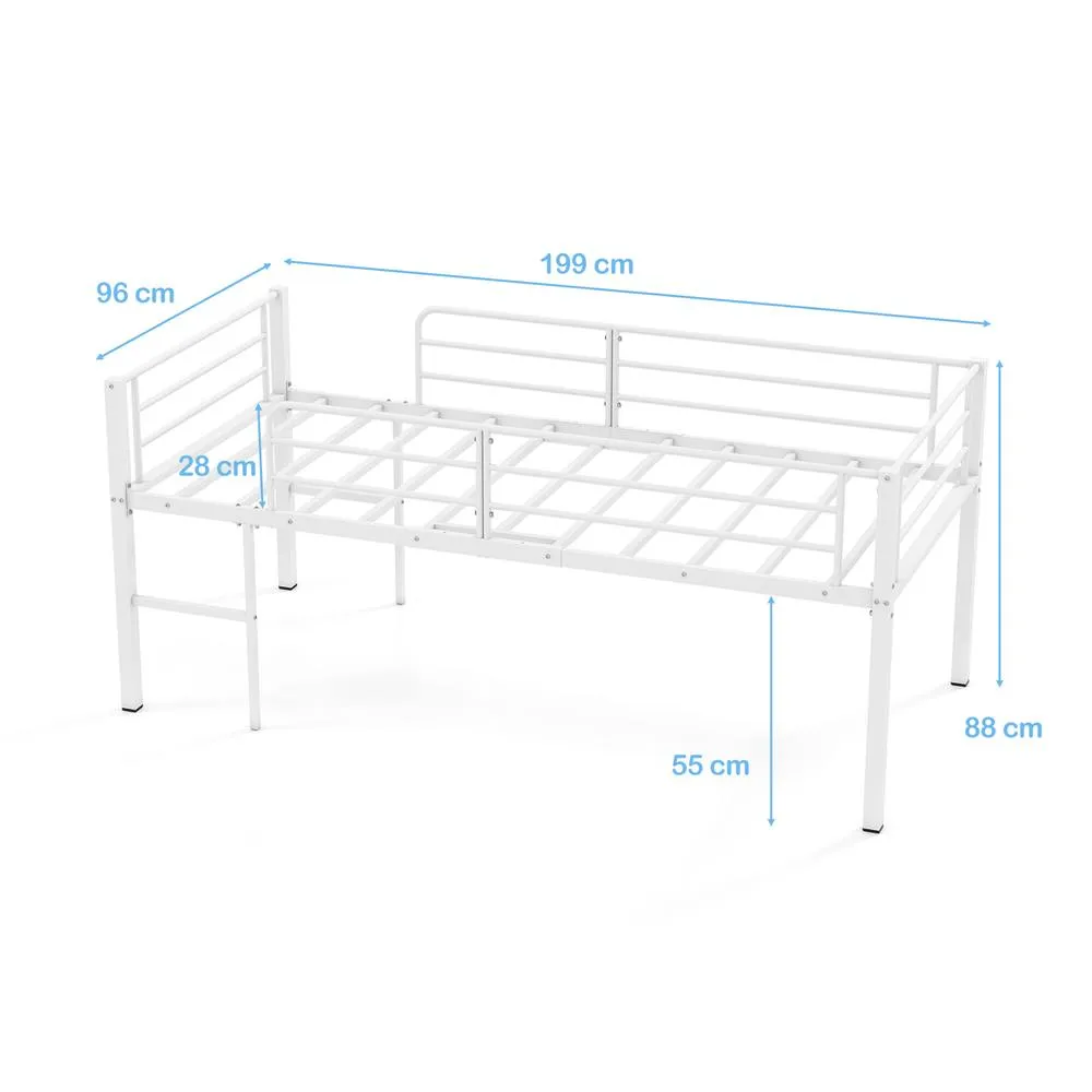 Costway Single Size Low Loft Bed Metal Bed Frame w/ Guardrails & 2 Ladders in White 2