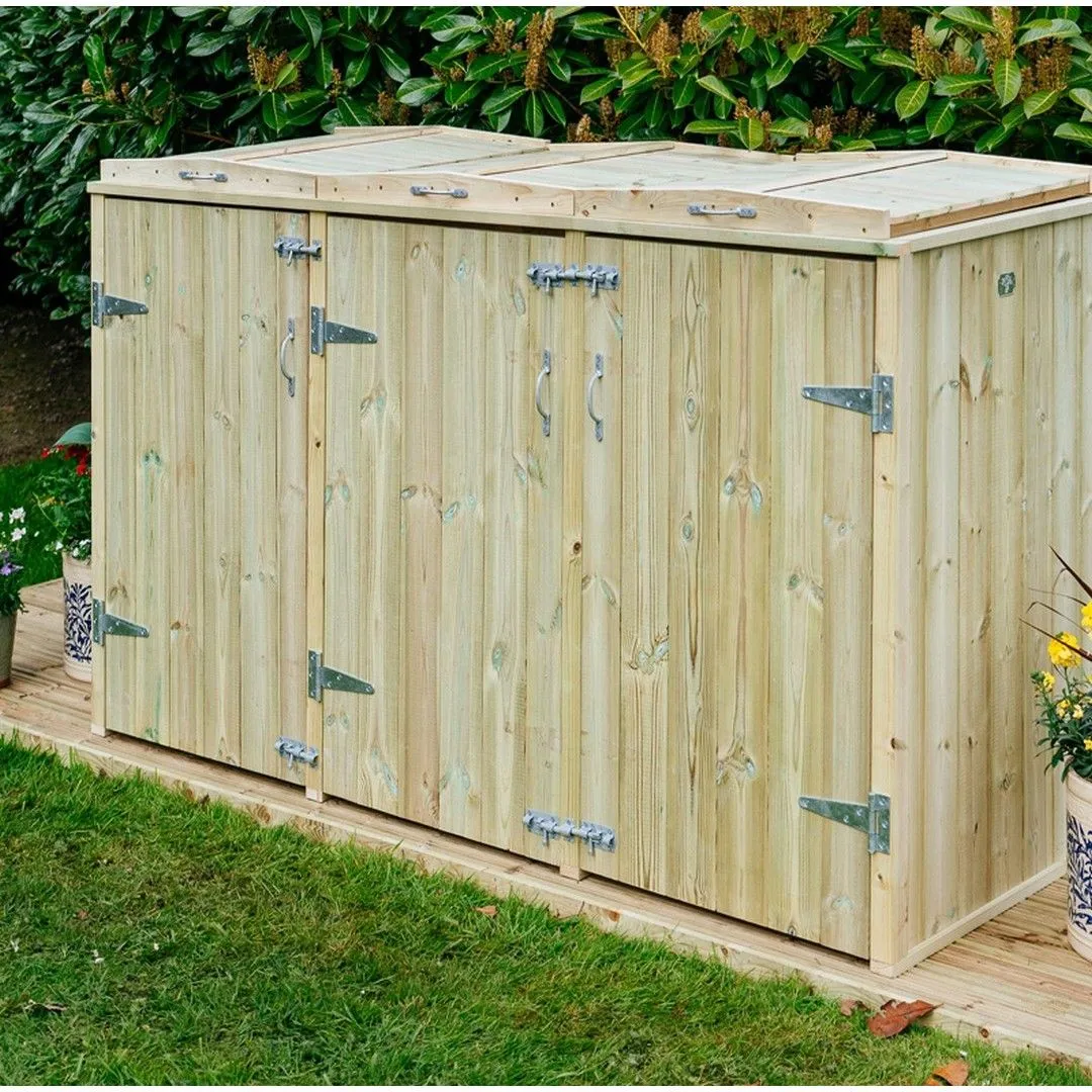 Buttercup Farm Shireburn Bin Store, Fits 2x 180L/240L Wheelie Bins & 2x Boxes in Brown