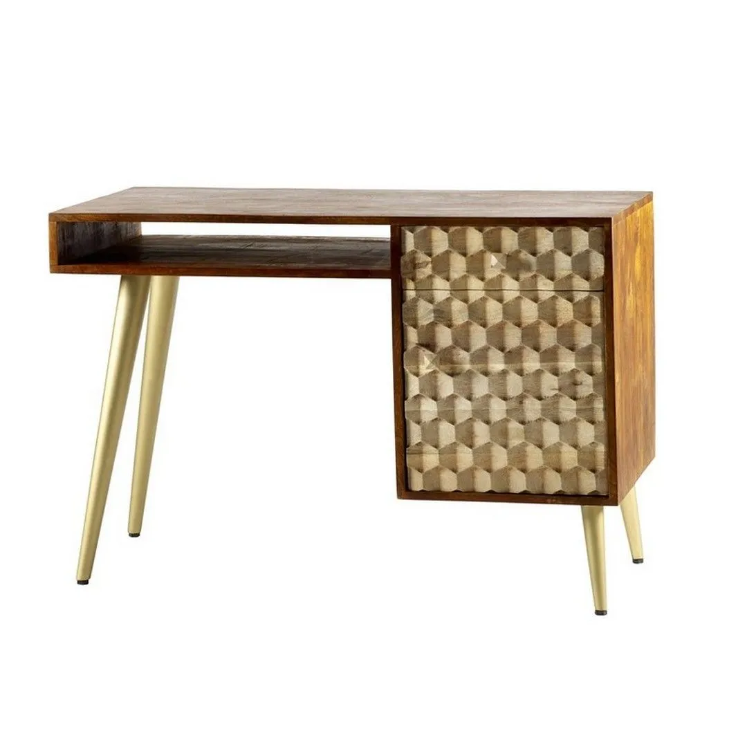 Indian Hub Edison Desk - Solid Mango Wood - L58 x W117 x H78 cm in Brown