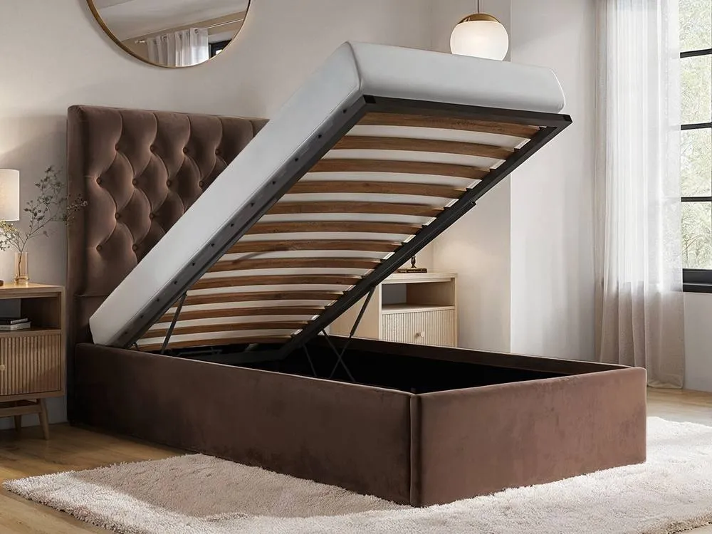 Flair Milan Velvet Single Ottoman Bed in Brown 2
