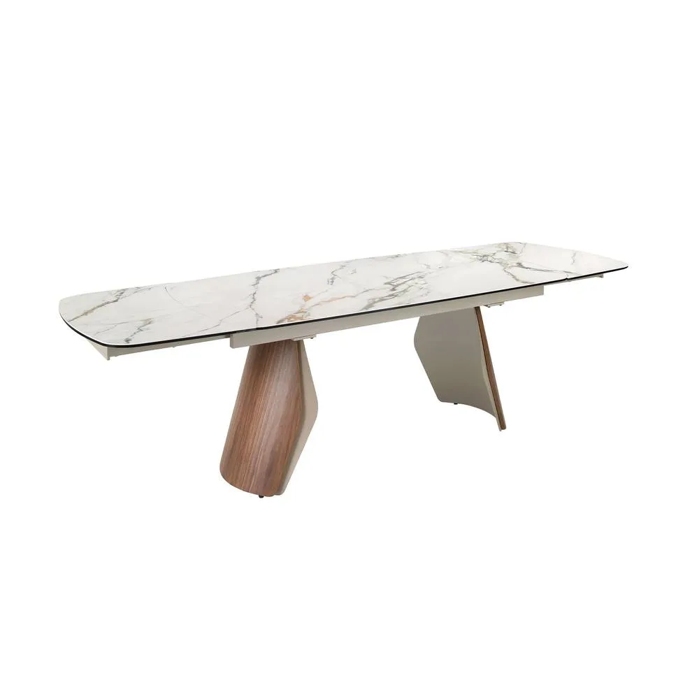 Angel Cerda Oval Extendable Dining Table with Porcelain-Marble Top in White