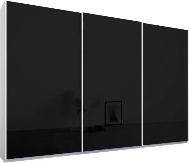 Malix 3 door 270cm Sliding Wardrobe, White frame,Basalt Grey Glass doors , Premium Interior