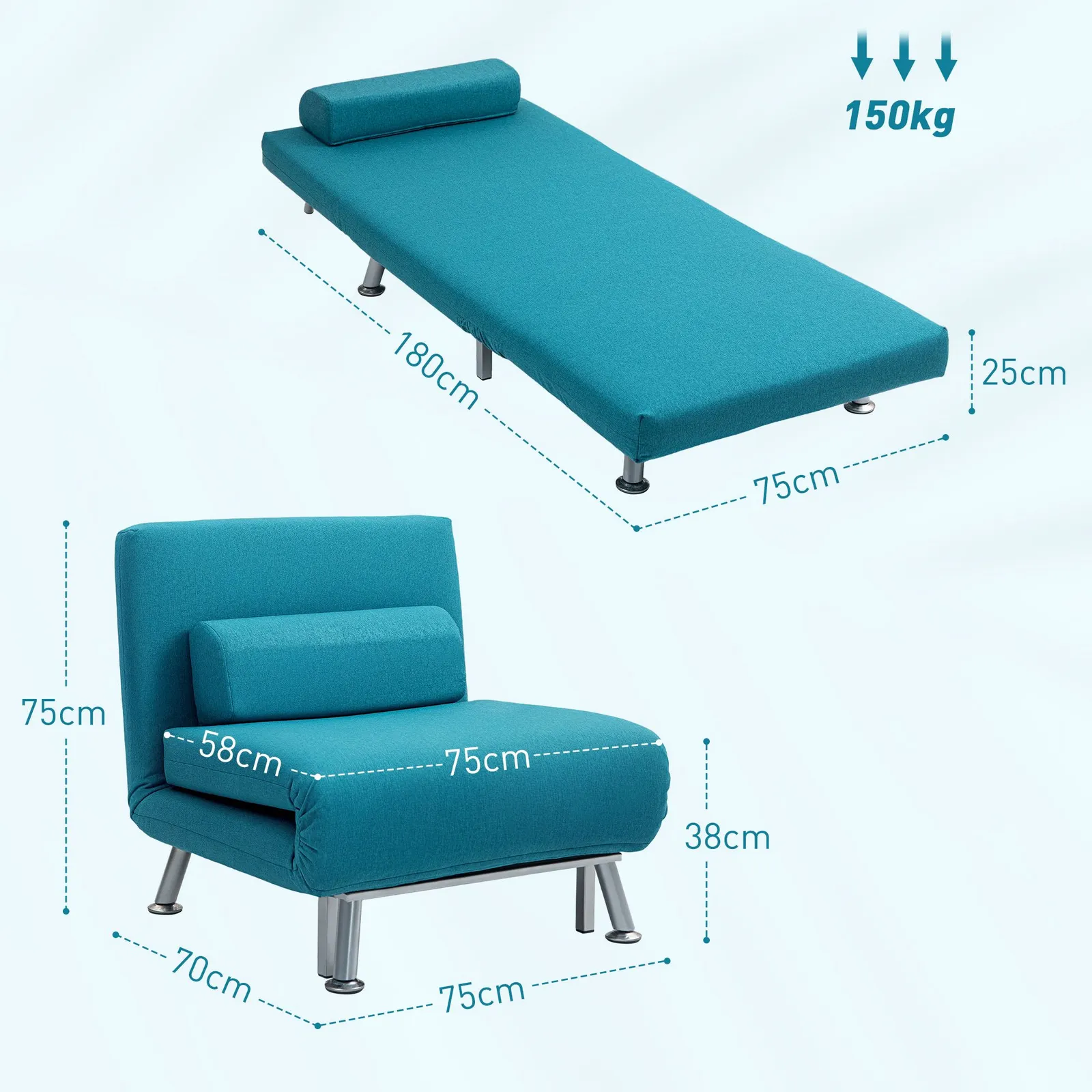 HOMCOM Single Folding 5 Position Convertible Sleeper Chair Bed in Dark Blue 3