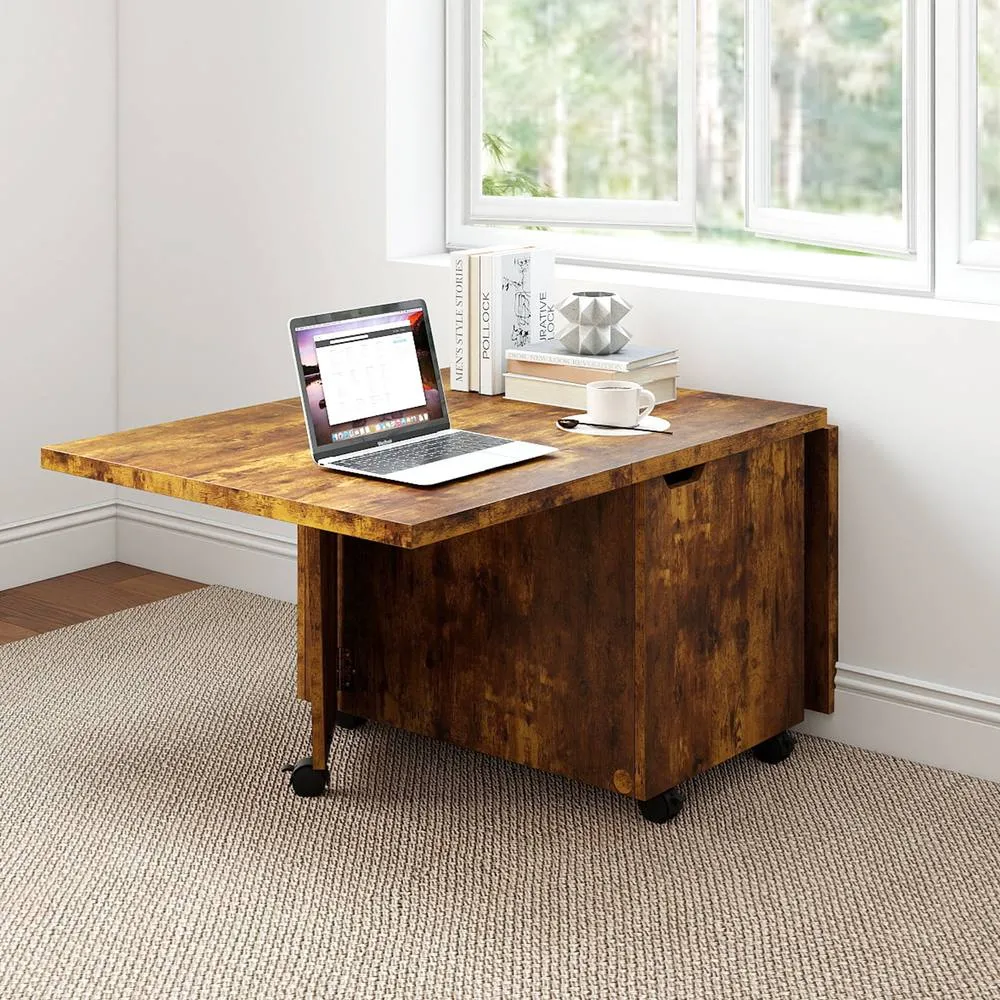 Costway 120cm Extendable Center Table Foldable Coffee Table w/Storage in Walnut 4