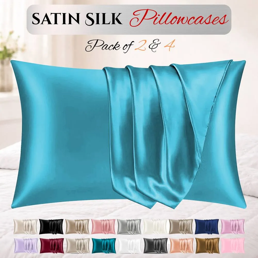 Grace Super Soft Pillow Cases 2 Pack Satin Silk Envelope Closure in Teal