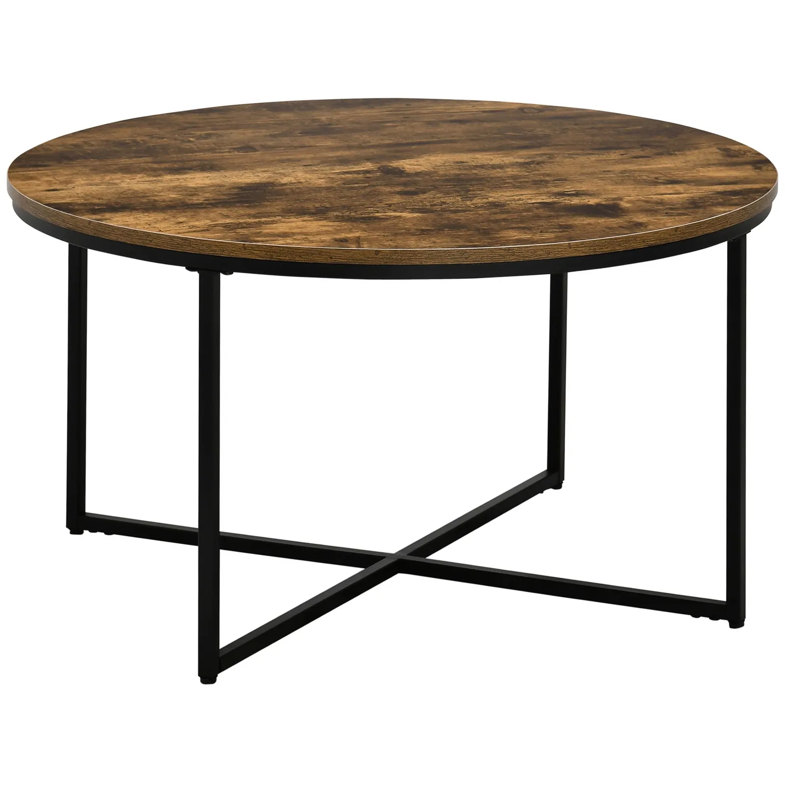 HOMCOM Coffee Table Industrial Round Side Table Metal Frame Living Room in Brown 2