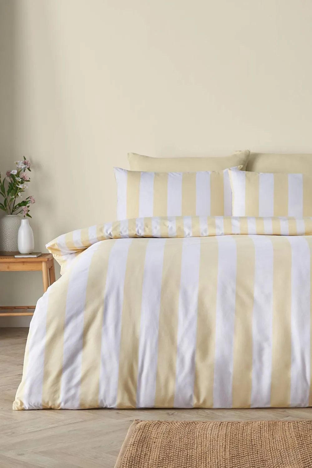 Catherine Lansfield 'Cove Stripe' Reversible Duvet Cover Set in Yellow