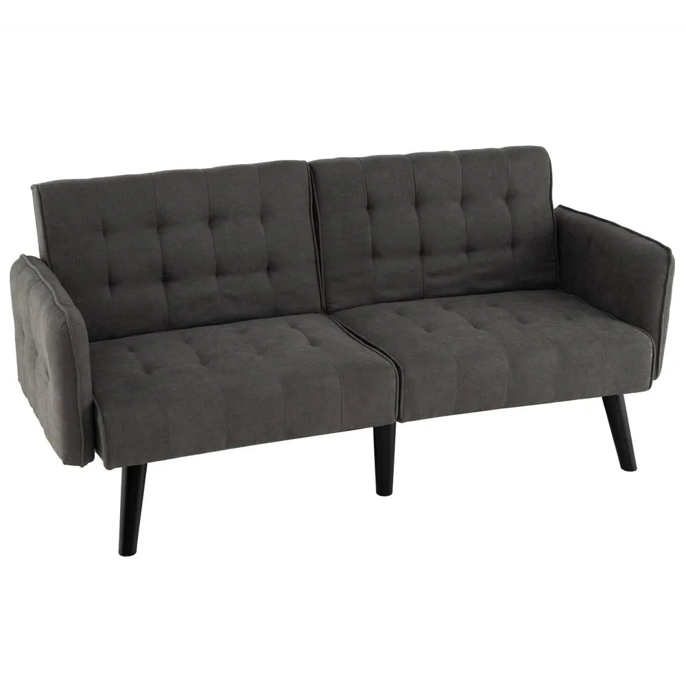 Costway 164 CM Convertible Futon Sofa Bed Couch Loveseat W/ Backrests Grey