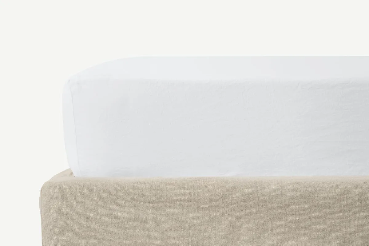 Tira Linen & Cotton Blend Fitted Sheet, Double, White