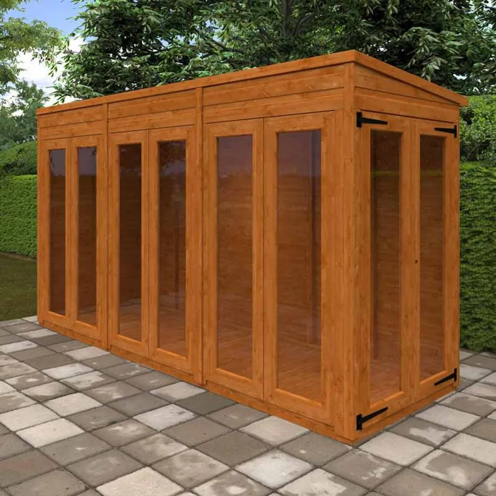 Buttercup Farm 12x4 Flex Pent Full Pane Summerhouse 12mm Flex - L353.8xW115xH203 cm in Burnt Orange 2