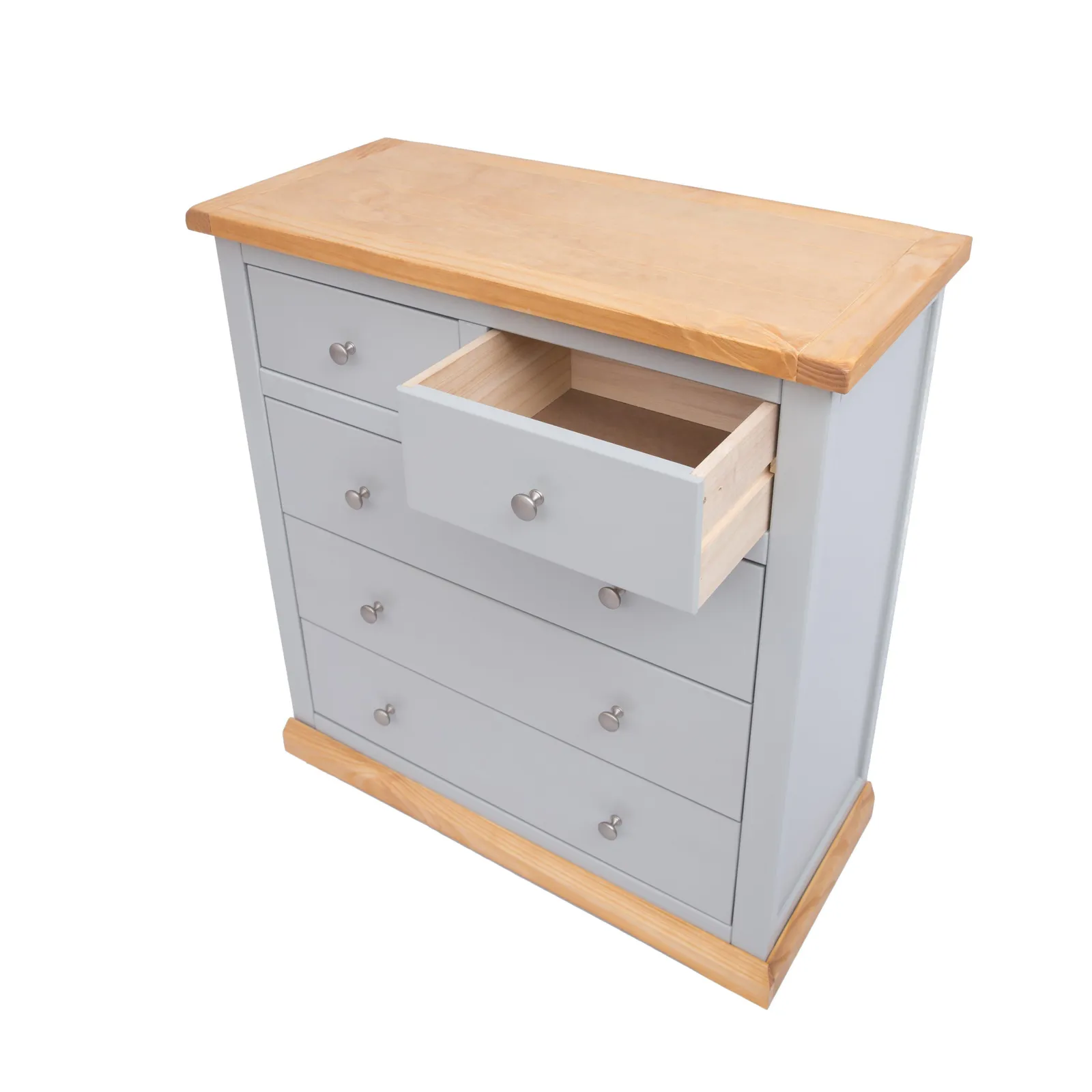 Cabinet Bits Bomporto 5 Drawer Chest of Drawers Chrome Knob in Light Grey 4