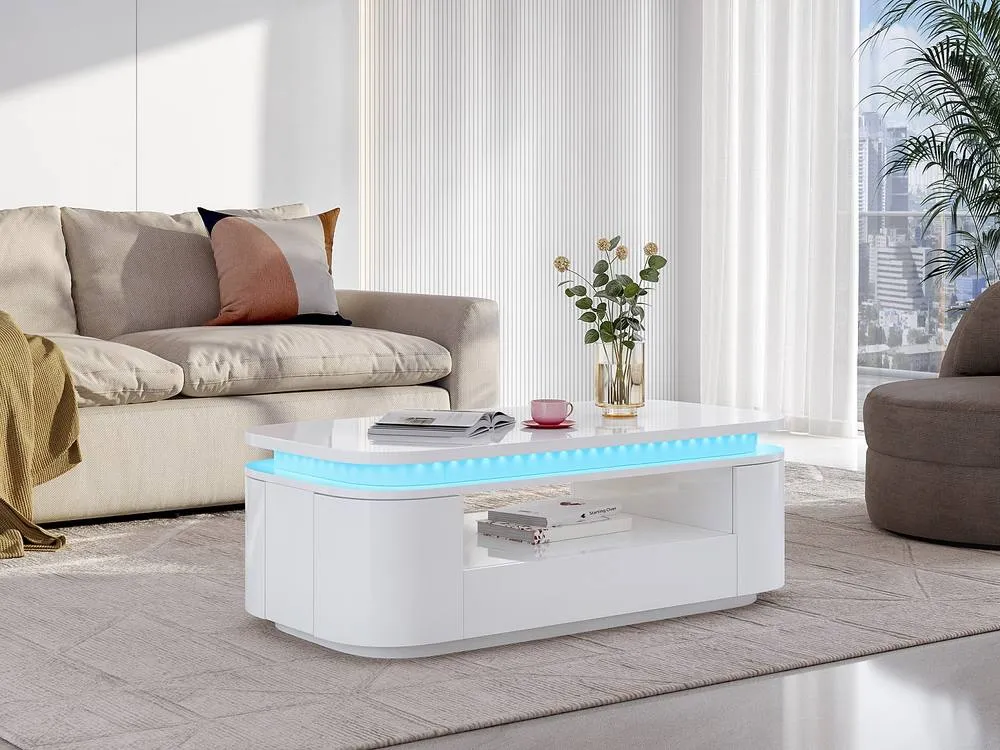 Vente-unique 4 - Door, 1 - Drawer Coffee Table With Leds In MDF - White Lacquer