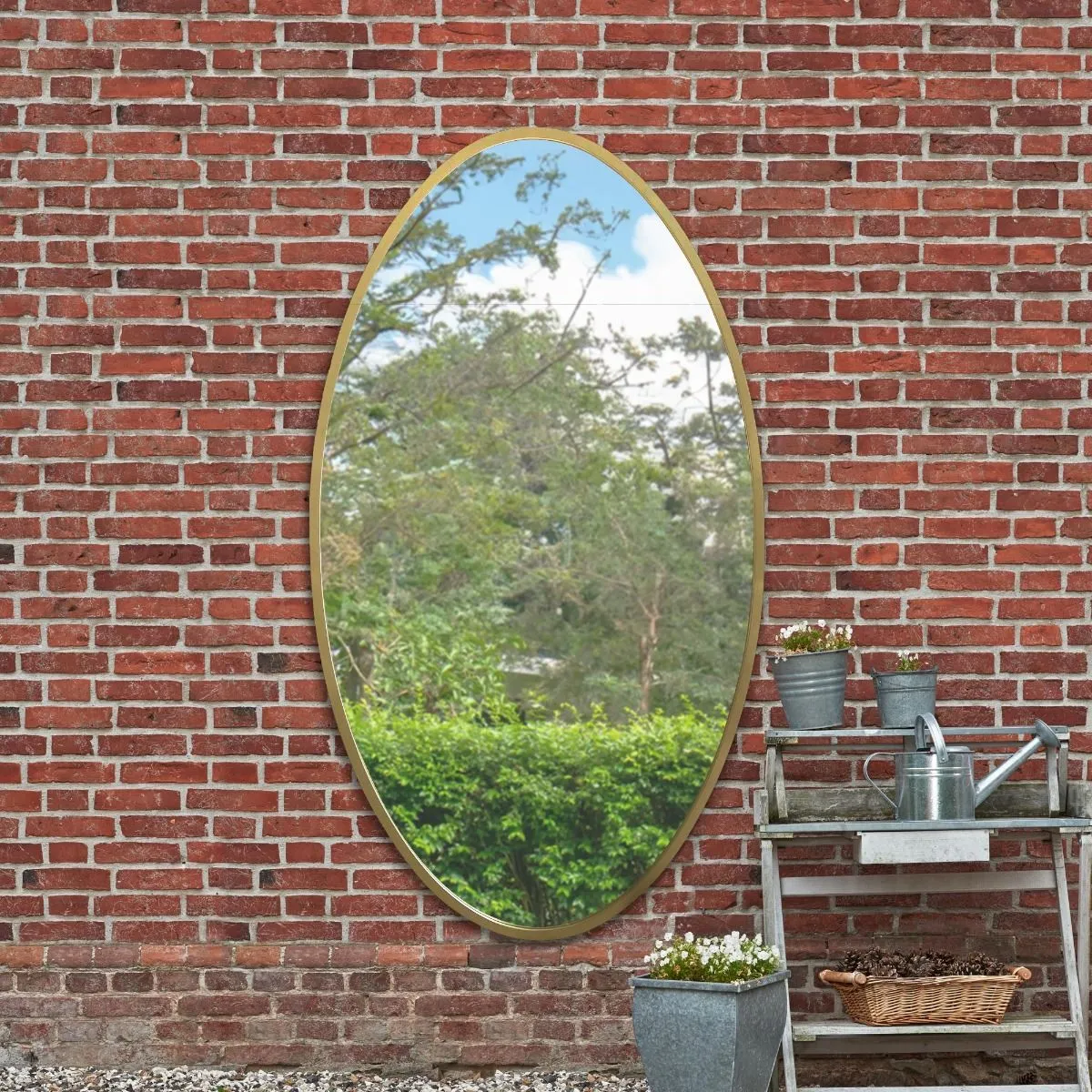MirrorOutlet Gold Metal Framed Oval Garden Wall Mirror 71" X 39" (180 x 100CM)