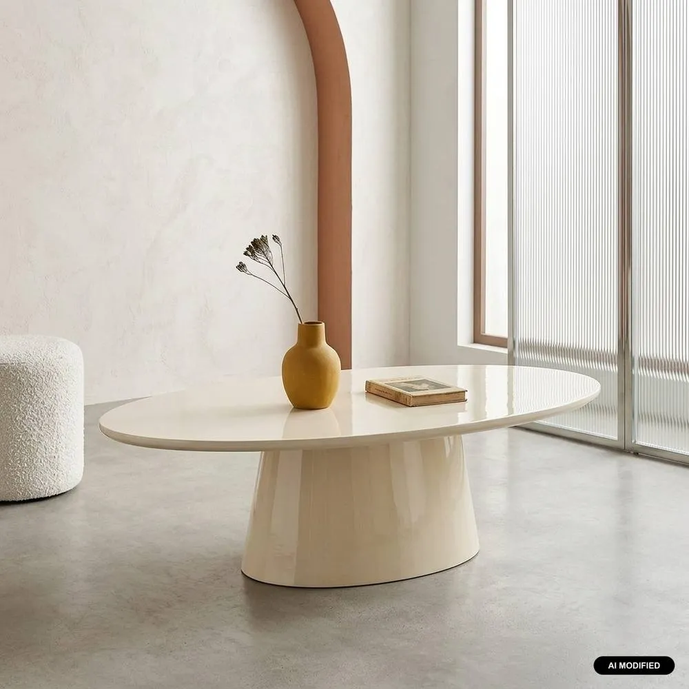 sweeek Oval coffee table with glossy finish in Cream