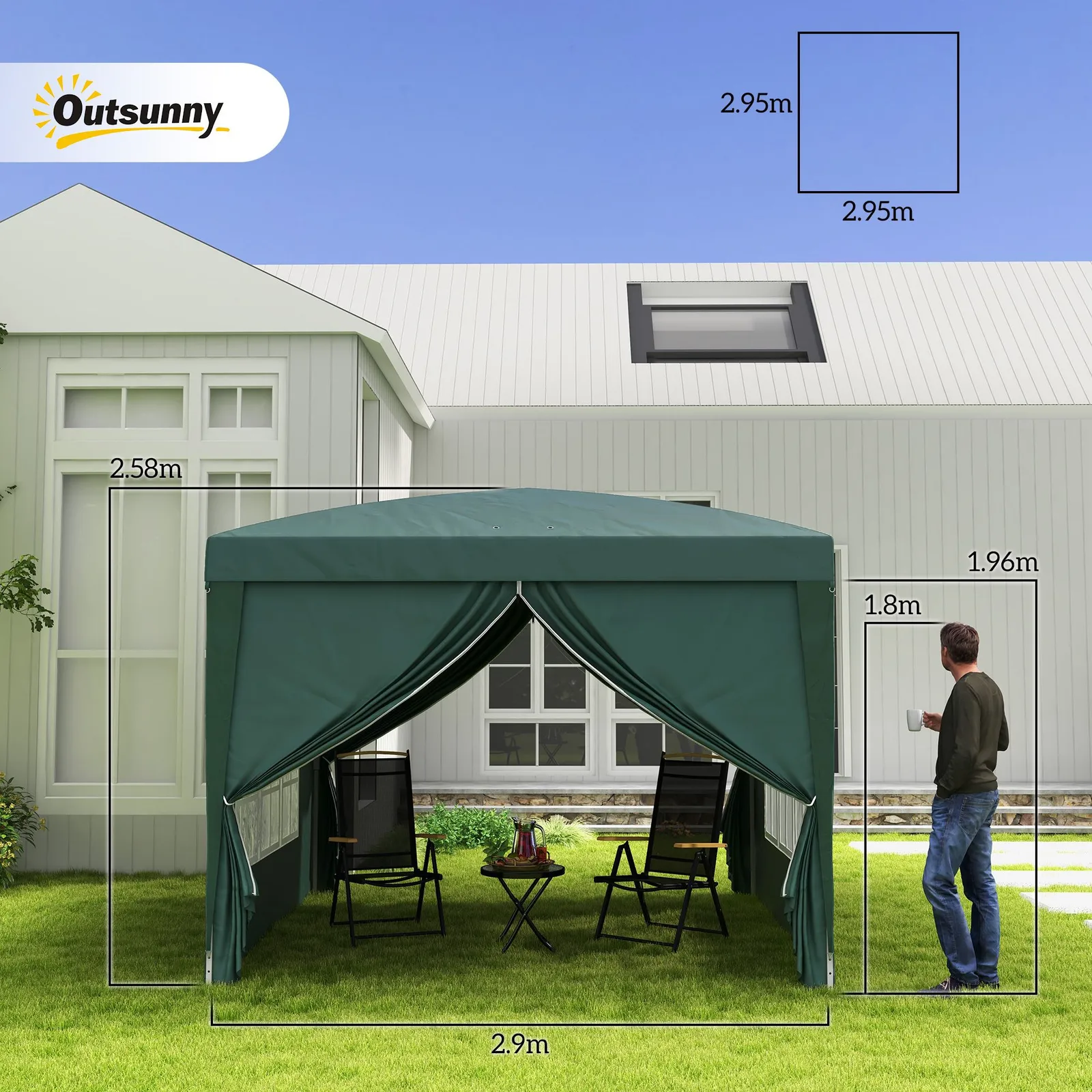OUTSUNNY 3mx3m Pop Up Gazebo Party Tent Canopy Marquee with Storage Bag in Green 3