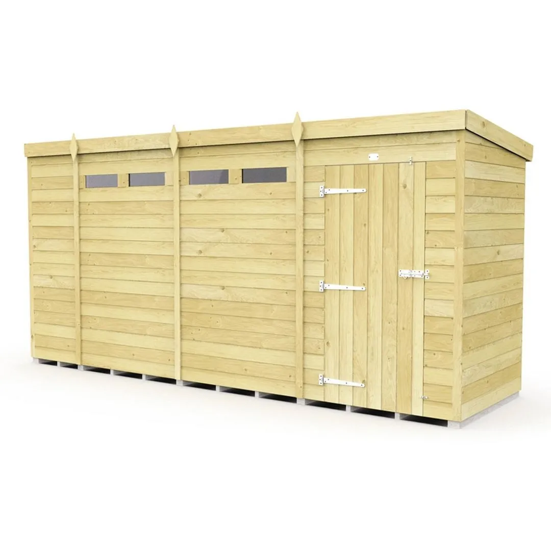 Buttercup Farm 14 x 4 Feet Pent Security Shed - Single Door - L118 x W417 x H201 cm in Brown