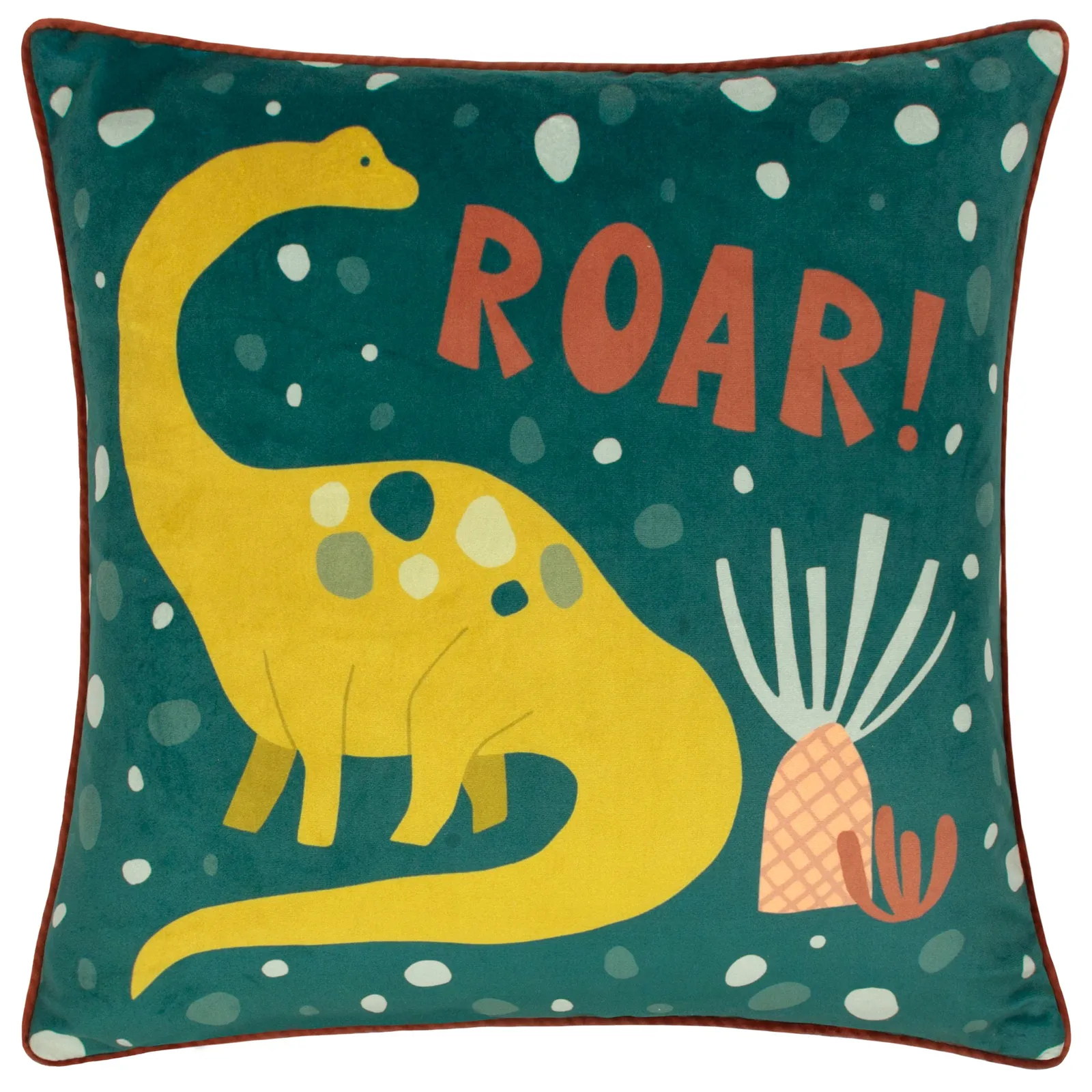 Little Furn . Roar Piped Velvet Polyester Filled Cushion in Teal