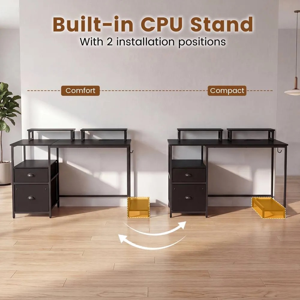 Costway Computer Desk with Power Outlets Office Desk with 2 Monitor Shelves in Black 5