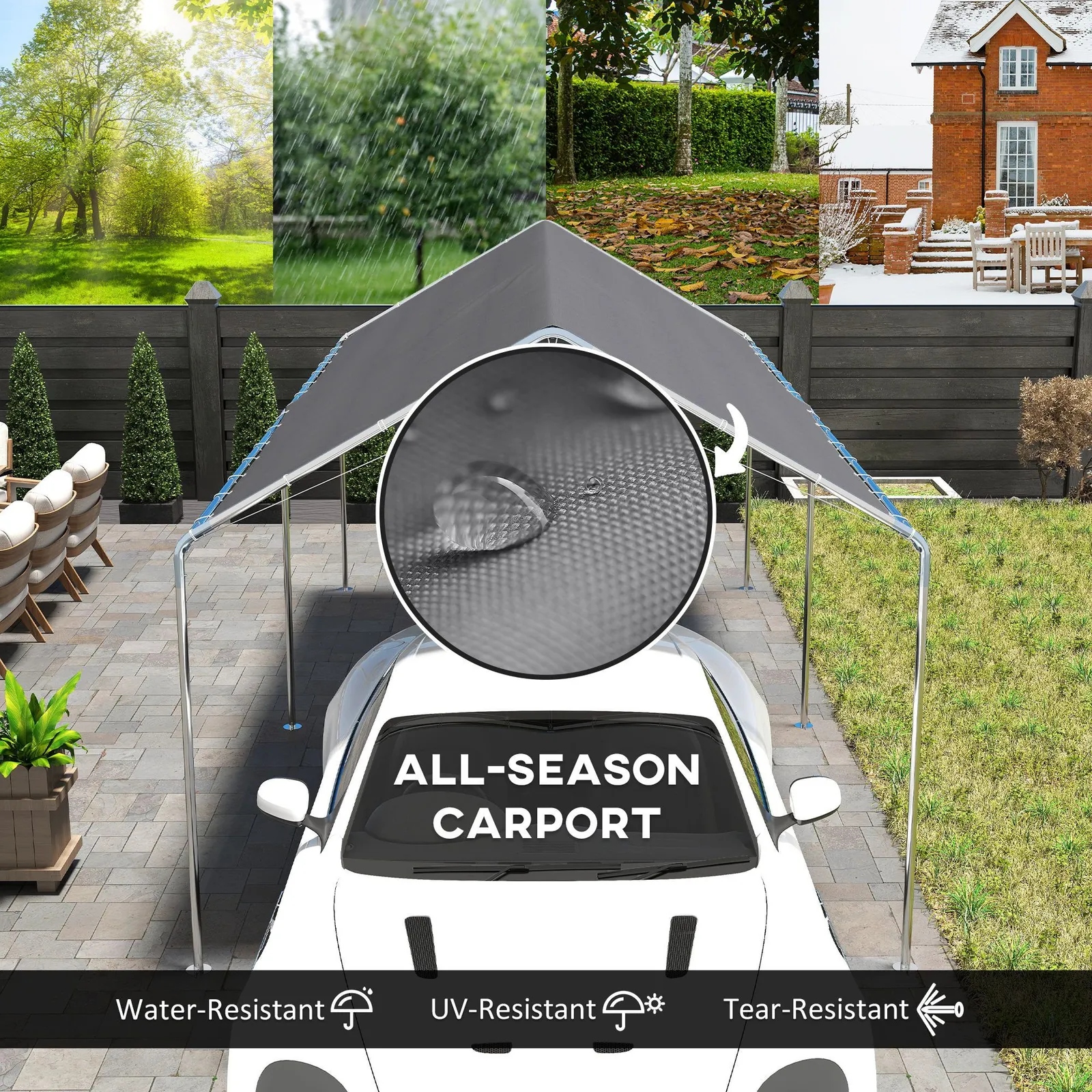 OUTSUNNY 2-Rooms Outdoor Carport Galvanized Steel Frame Tent UV Resistant in Grey 4