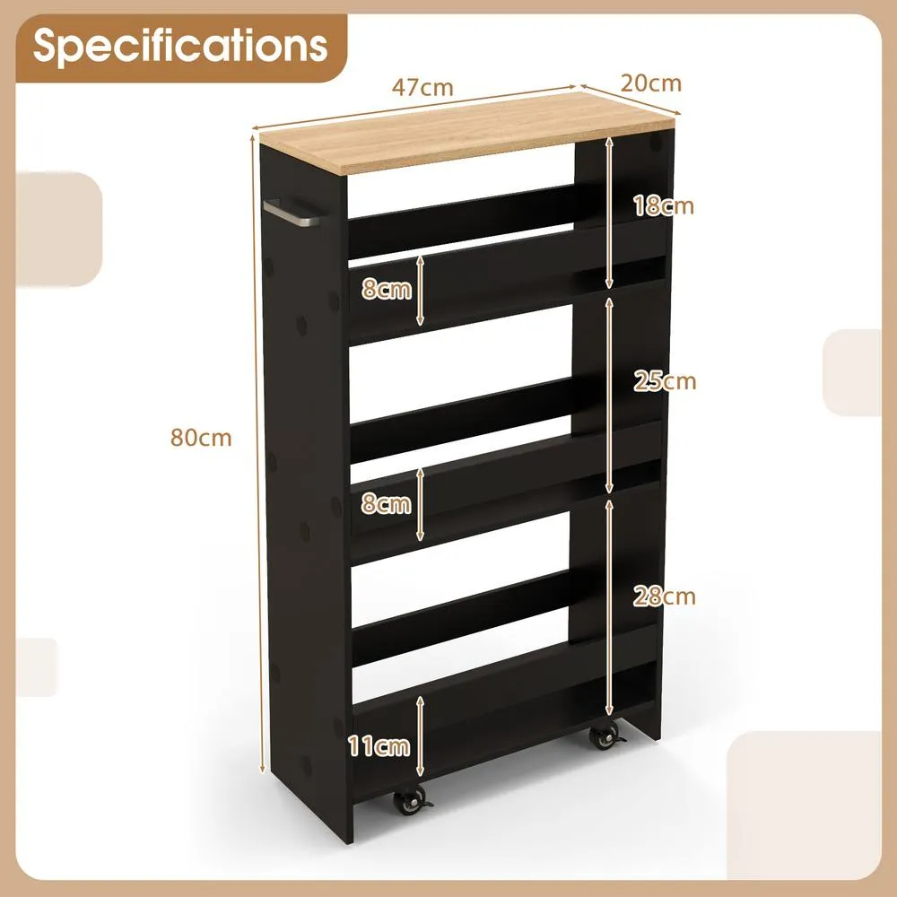 Costway 4 Tier Rolling Storage Cart 20 cm Slim Kitchen Trolley in Black 2