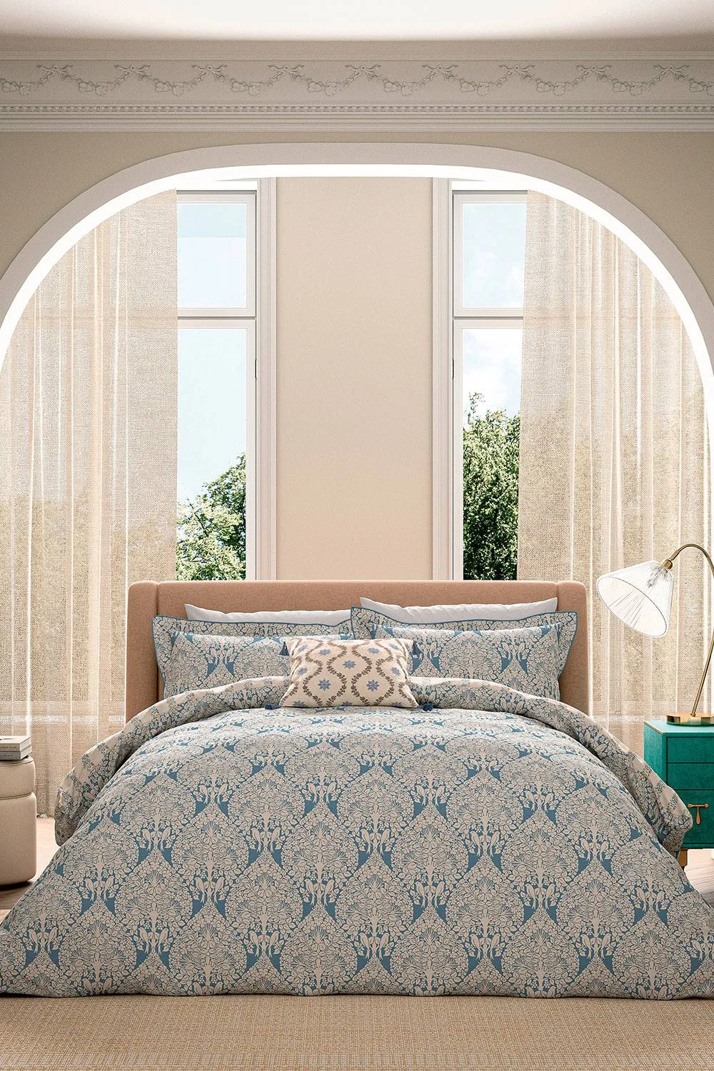 V&A 'Lerena' Cotton Duvet Cover Set in Blue