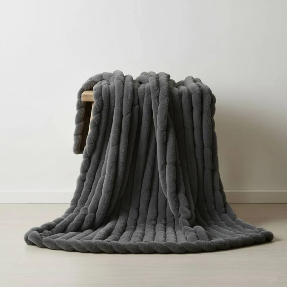 Snug City Luxury Big Cord Blanket Thick Ribbed Throw Ultimate Comfort Warmth in Grey
