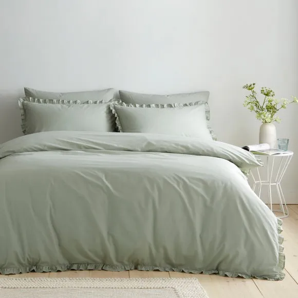 Pure Cotton Frilled 100% Cotton Duvet Cover & Pillowcase Set