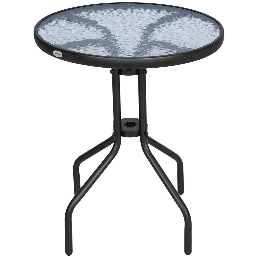 OUTSUNNY 60 cm Round Garden Side Table, Glass Top Garden Bistro Table, Black 2