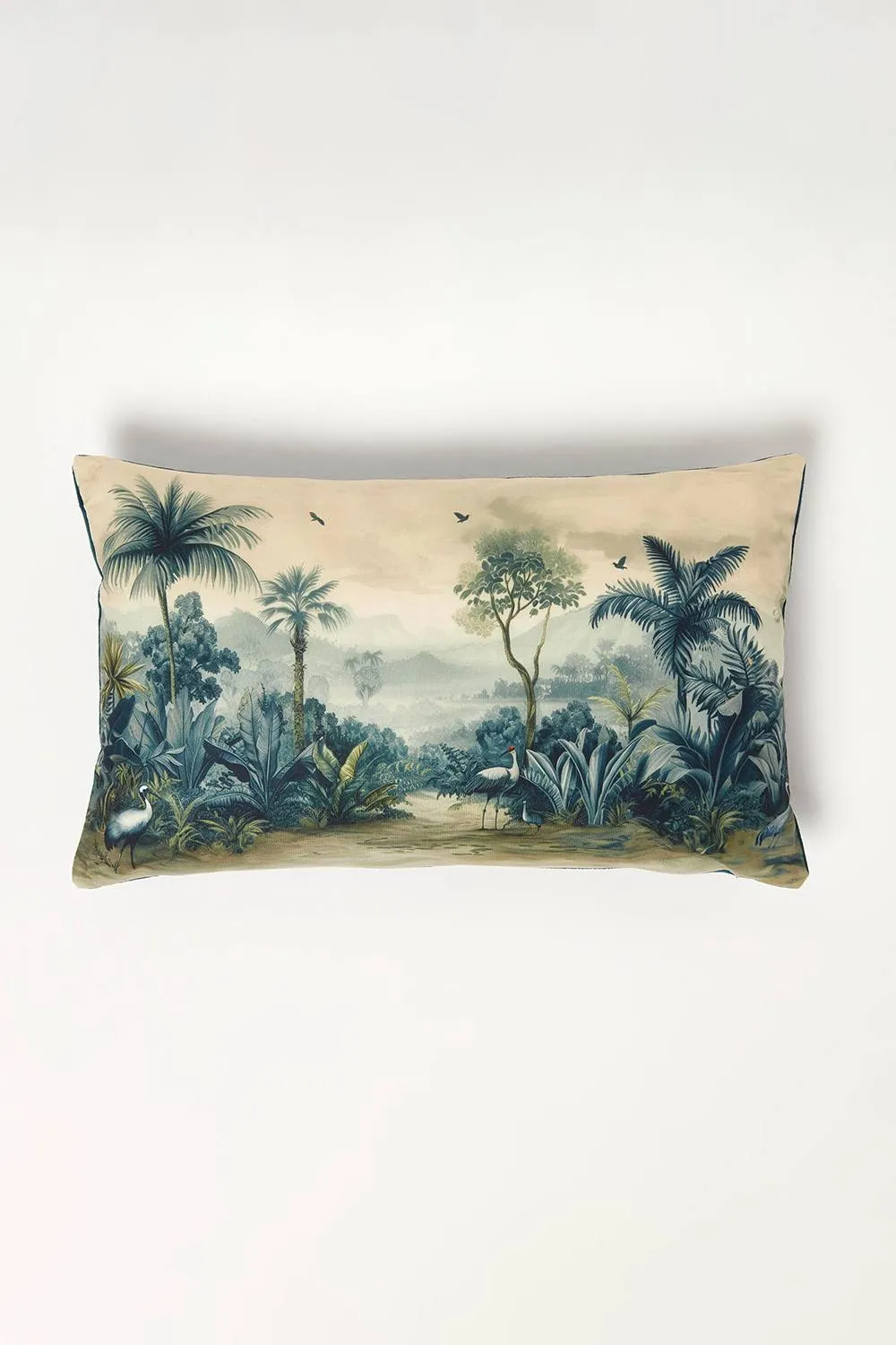 Homescapes Palm Sepia Boudoir Cushion 30 x 50 cm Tropical in Blue