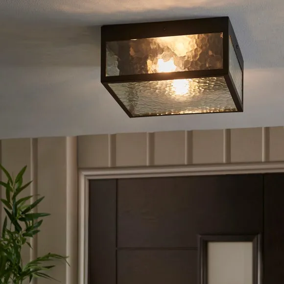 London Industrial Outdoor 2 Light Flush Porch Ceiling Light
