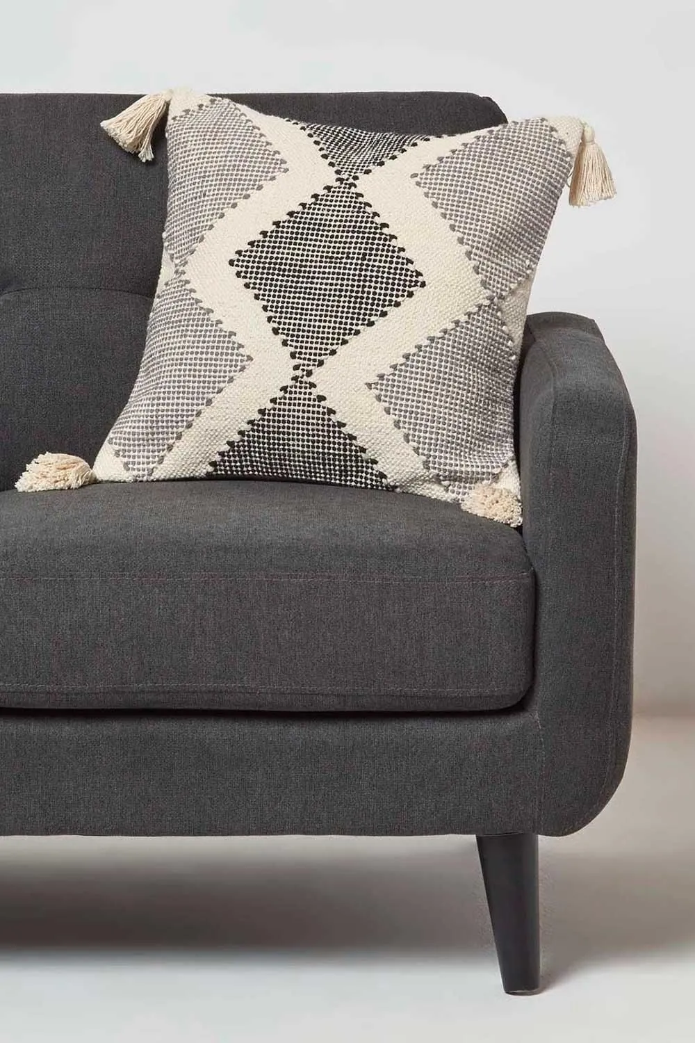 Homescapes Malmo Handwoven Textured Grey & Black Cushion 2