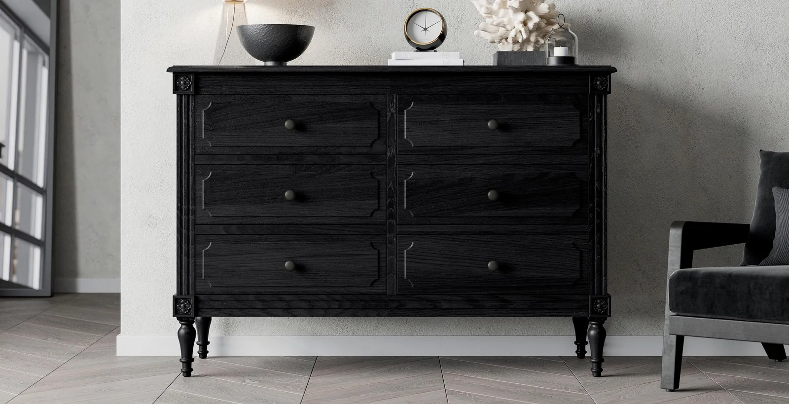Casterton 6 Drawer Wide Chest, Black