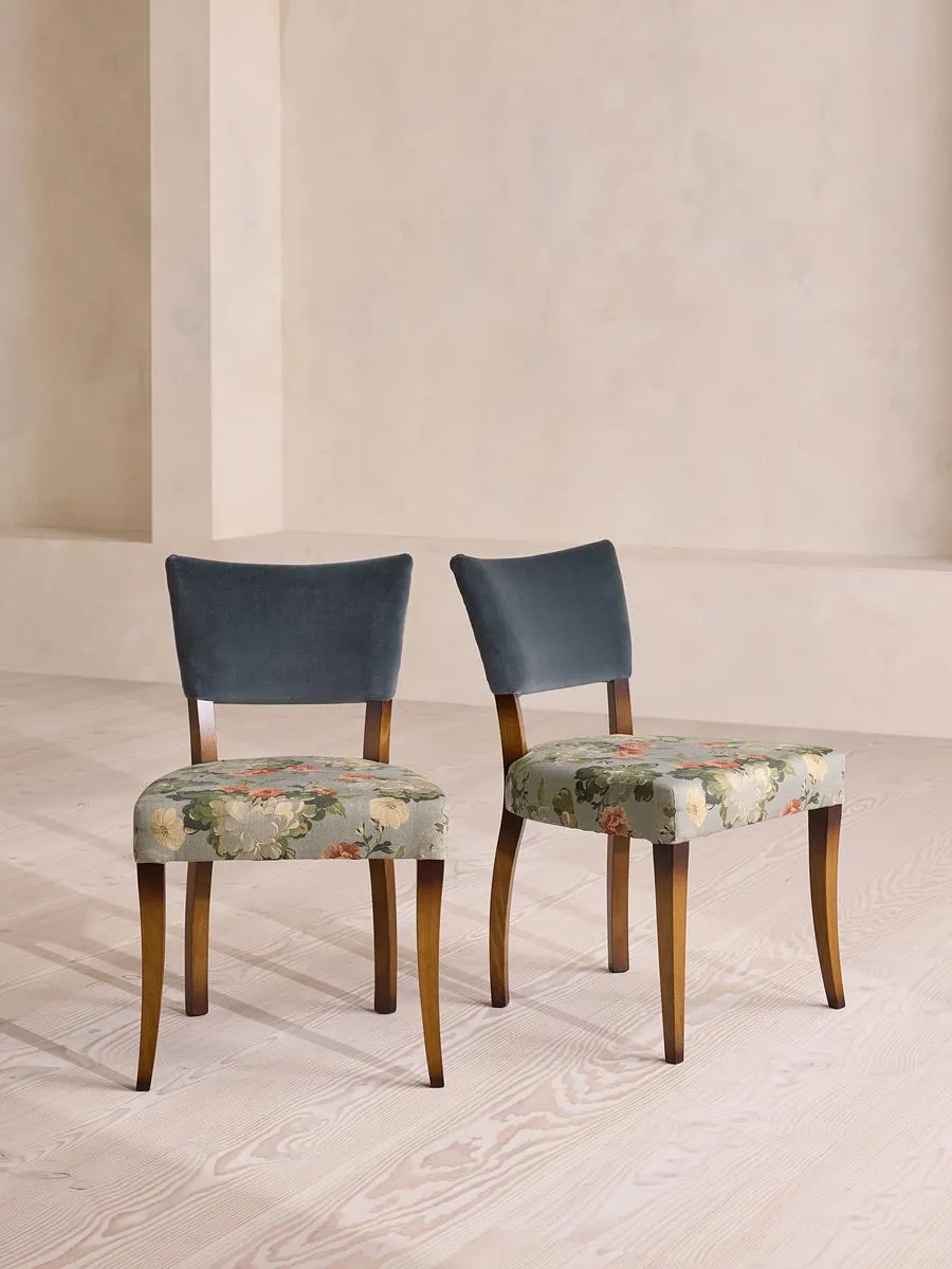 Pair of Molina Dining Chairs, Skylar Print, Velvet Grey Blue