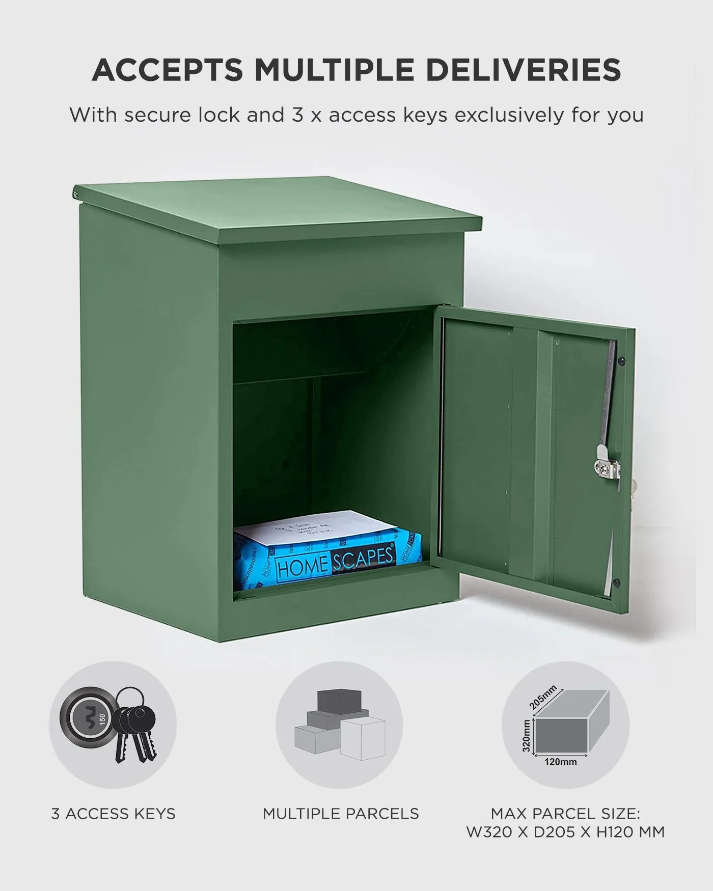 Homescapes Smart Parcel Box® Medium Front Access Secure Delivery Box in Green 5