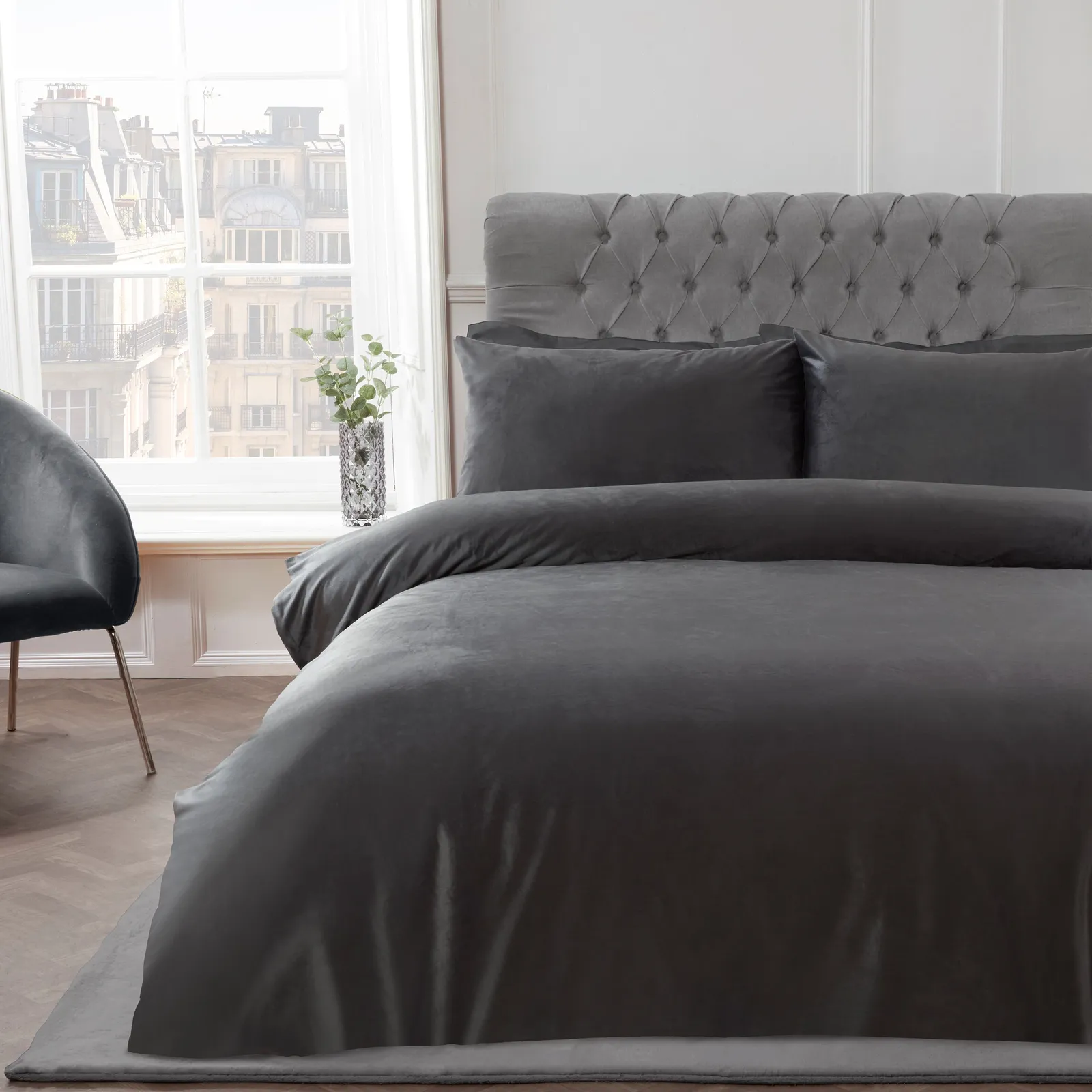 Smart Living Luxury Soft & Elegant Matte Velvet Duvet Cover Set with Pillowcases in Charcoal