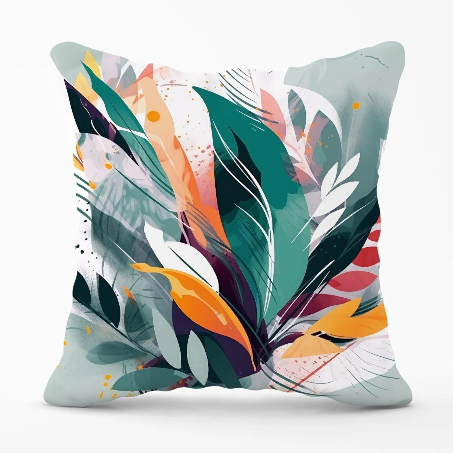 Warren Reed - Designer Coloured Abstrace Feather Leaves Outdoor Cushion in Green