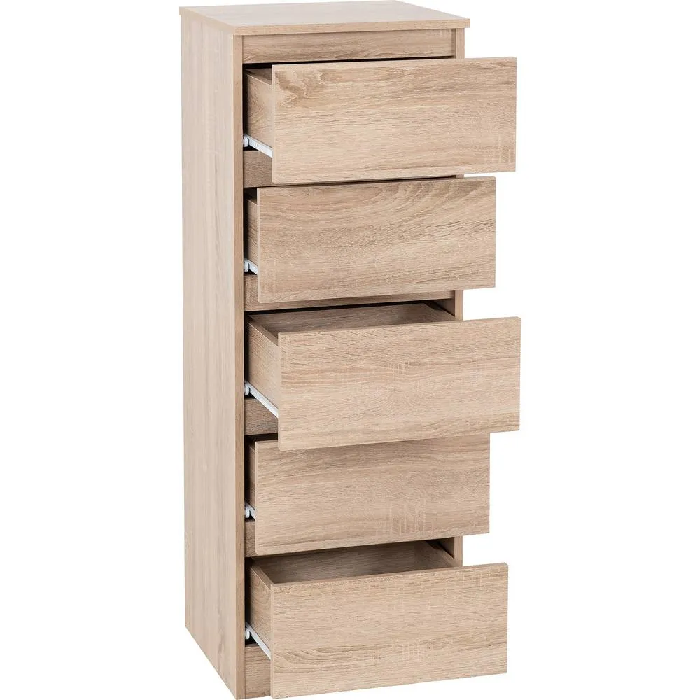 Seconique Malvern 5 Drawer Narrow Chest - Sonoma Oak in Light Oak 3